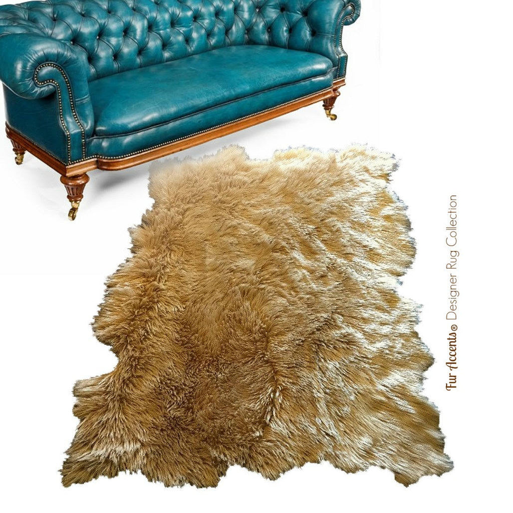 Plush Faux Fur Area Rug - Tattered Edge - Sheepskin - Pelt Shape Designer Throw - 6 Colors -Art Rug by Fur Accents - USA