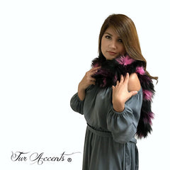 Exotic Faux Fur Braided Scarf - Luxurious Plush Designer Fashion Fur - Black Cherry Pink Fox - Braided  Fur Scarves by Fur Accents USA