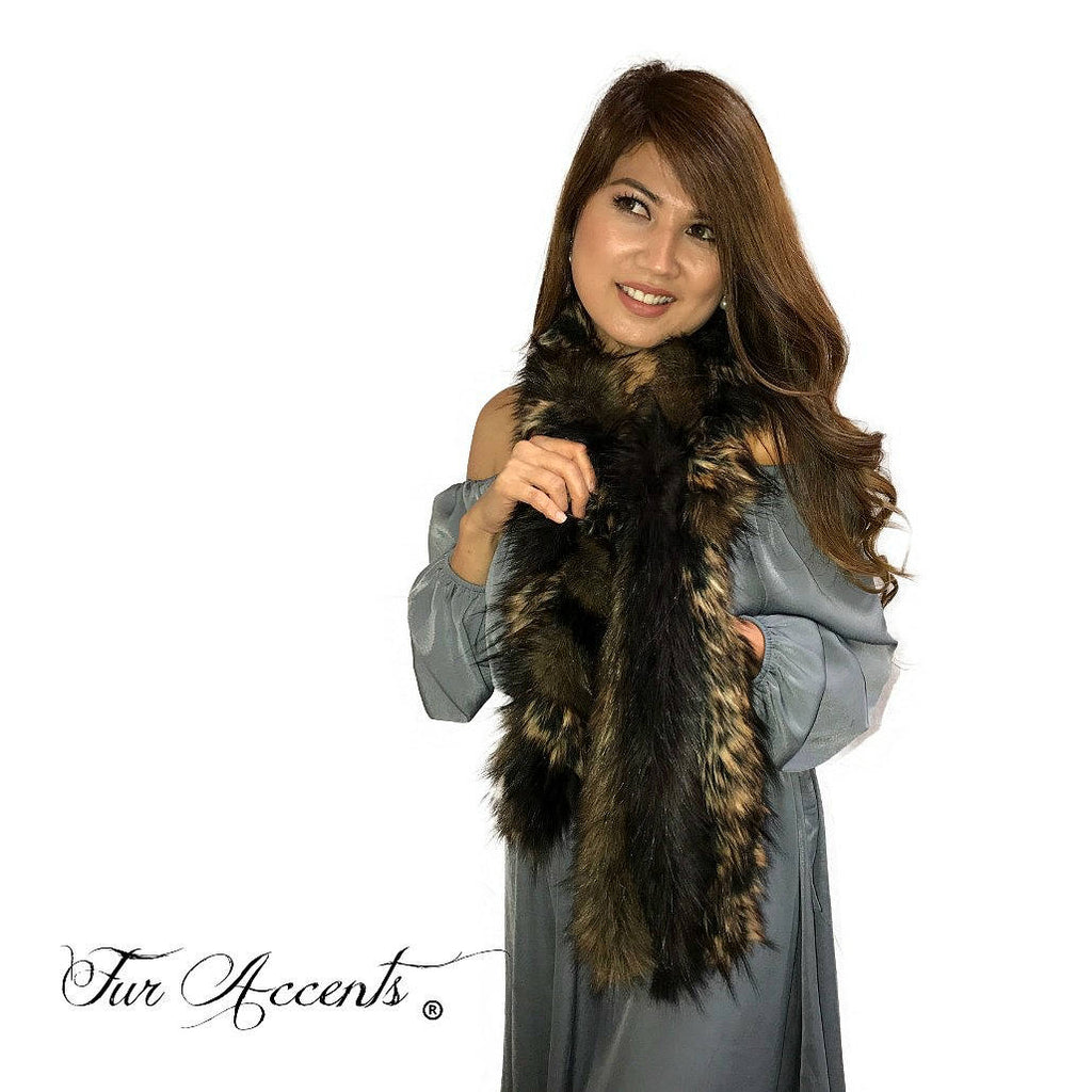 Exotic Faux Fur Braided Scarf Luxurious Plush Designer Fashion Fur Golden Wolf, Black, Brown Fox - Braided  Fur Scarves by Fur Accents USA