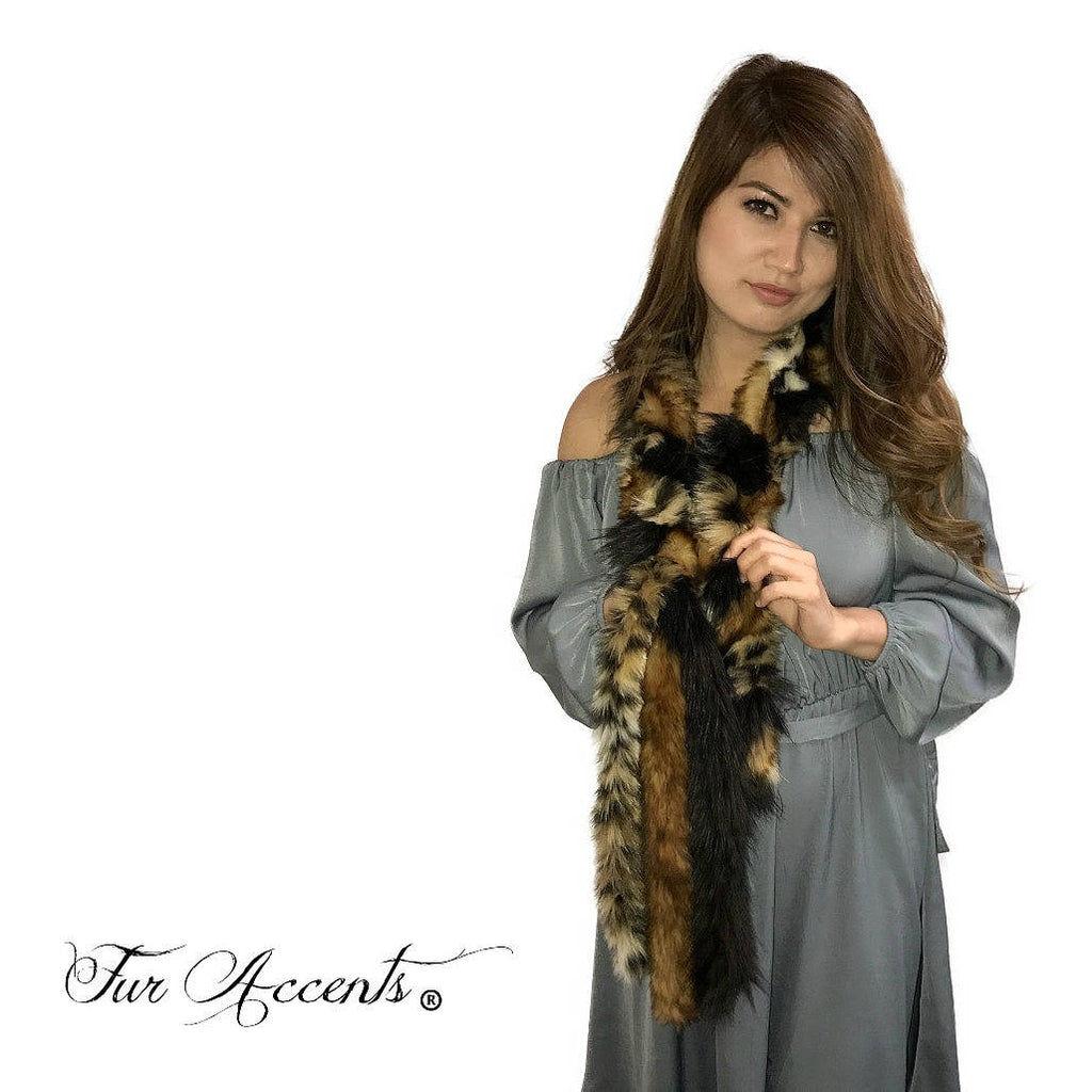 Exotic Faux Fur Braided Scarf Luxurious Plush Designer Fashion Fur Leopard, Black, Fox - Braided  Fur Scarves by Fur Accents USA