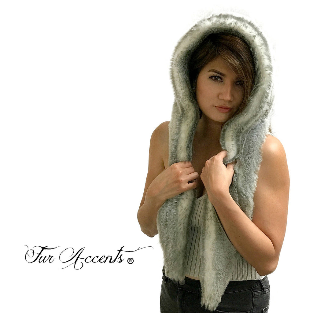 Exotic Faux Fur Scarf Luxurious Plush Designer Fashion Fur - Soft Gray Rabbit - Faux Fur Scarves Fur Accents USA