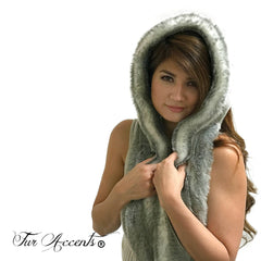 Exotic Faux Fur Scarf Luxurious Plush Designer Fashion Fur - Soft Gray Rabbit - Faux Fur Scarves Fur Accents USA