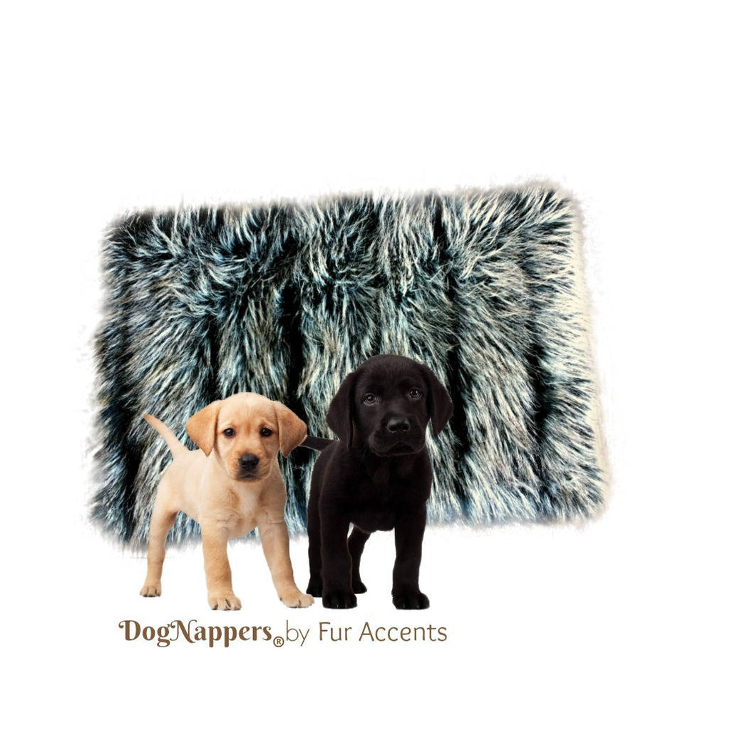 Shaggy Soft Black and Gray Stripe Fox Faux Fur DogNapper Dog Bed - Cat Mat - Reversible - Padded - Plush Shag Fur Lining - Fur Accents USA