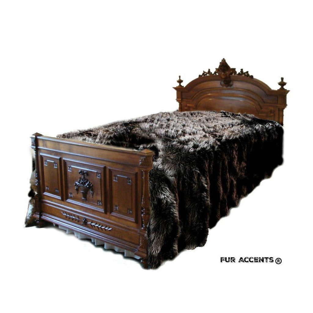 Plush Faux Fur Bedspread - Black Shag Bear Design - Designer Throws by Fur Accents USA