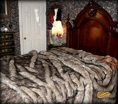 Plush Faux Fur Bedspread - Coyote - Wolf Shag Bear Design - Designer Throws by Fur Accents USA