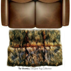 Plush Faux Fur Area Rug - Wolverine - Wolf - Pieced Fur - Soft Shaggy Patchwork - Designer Throw Rug - Art Rug Collection by Fur Accents USA