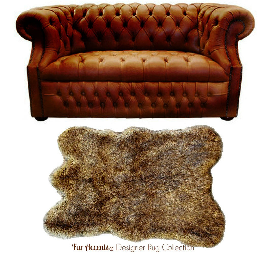 Plush Faux Fur Area Rug - Luxury Fur Light Golden Brown Skin Rug Shape - Coyote - Designer Throw Rug - Fur Accents USA