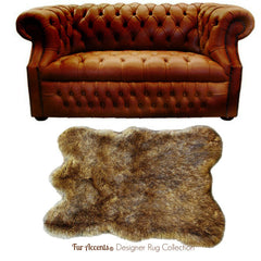 Plush Faux Fur Area Rug - Luxury Fur Light Golden Brown Skin Rug Shape - Coyote - Designer Throw Rug - Fur Accents USA