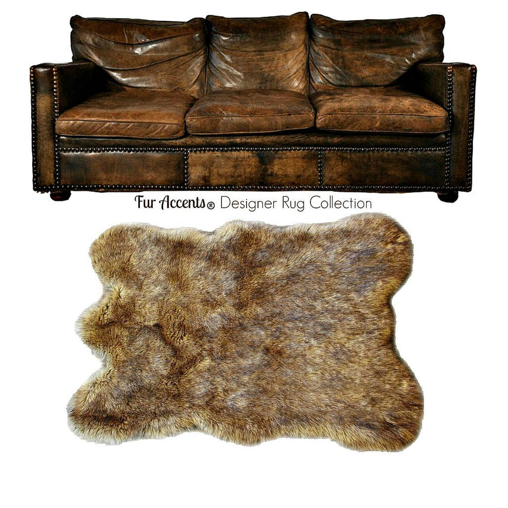 Plush Faux Fur Area Rug - Luxury Fur Light Golden Brown Skin Rug Shape - Coyote - Designer Throw Rug - Fur Accents USA