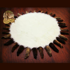Plush Faux Fur Round Area Rug Luxury Fur Soft Shaggy Bear Skin - Deer - Wolf - Sheepskin Fox Tail Fringe Designer Throw Rug Fur Accents USA