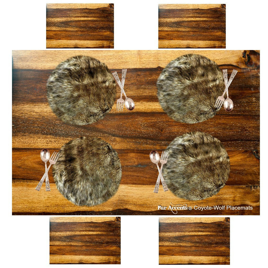 Set of 4,  Plush Faux Fur, 15" Round or Oval Placemats, Wolf Fur, Soft, Shaggy, Bear Skin, Place Mat, Table Top, Wedding Décor, Designer Accessories by Fur Accents USA