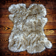 Plush Faux Fur Area Rug - Off White with Light Medium Brown Tips - New Pelt Shape Designer Throw Rug - Fur Accents - USA