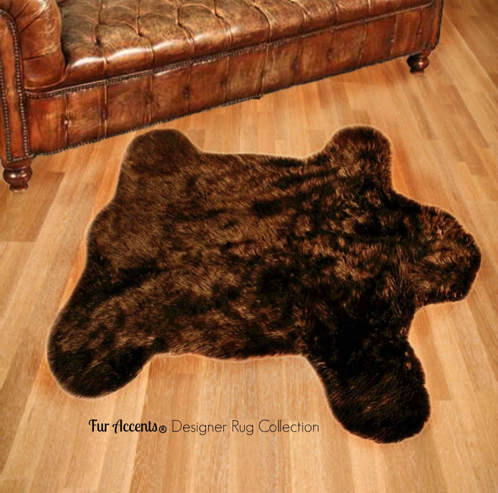 Plush Faux Fur Area Rug - Luxury Fur Teddy Bear Skin - Faux Fur - Animal Pelt Shape Designer Throw Rug - Bursery Den Bedroom Fur Accents USA
