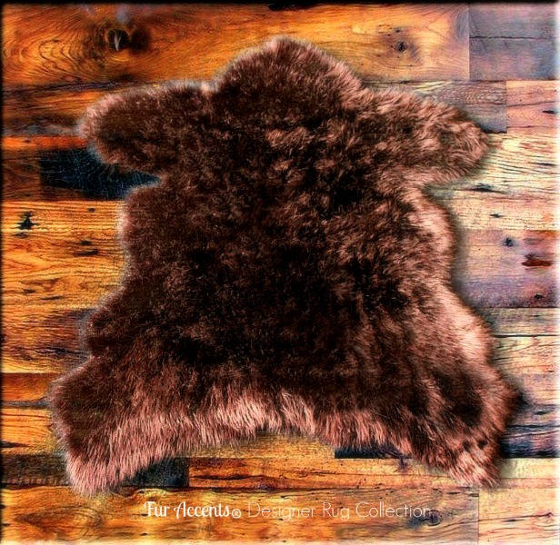 Plush Faux Fur Area Rug - Luxury Fur Brown Sierra Bear Skin - Shag - Animal Pelt Shape Designer Throw Rug - Fur Accents - USA