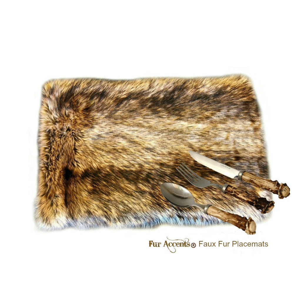 Four Plush Faux Fur Placemat, Luxury Wolf Fur, Bear Skin, Place Mat, Table Top, Wedding Décor, Designer Dining Accessories, Fur Accents USA