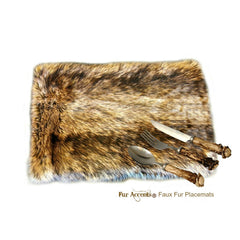 Four Plush Faux Fur Placemat, Luxury Wolf Fur, Bear Skin, Place Mat, Table Top, Wedding Décor, Designer Dining Accessories, Fur Accents USA
