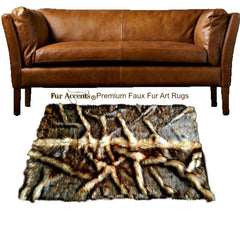 Plush Faux Fur Area Rug "Roots" Pelt Design - Rectangle Shape Throw Carpet -  Wolf - Fox Pieced Fur - Designer Art Rug by Fur Accents USA