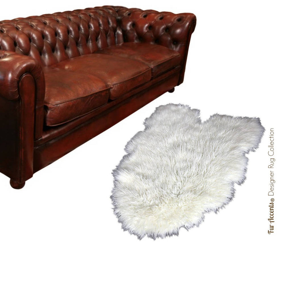 Plush Faux Fur Area Rug - Luxury Fur Thick Icelandic Sheepskin - White or Off White - Shaggy Faux Fur Border Sheep - Fur Accents - USA