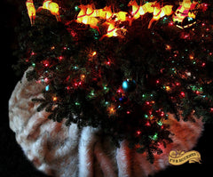 Classic Faux Fur Christmas Tree Skirt - Shaggy Shag Faux  Sheepskin Round  - Creamy Off White with Black or Brown Tips by Fur Accents - USA
