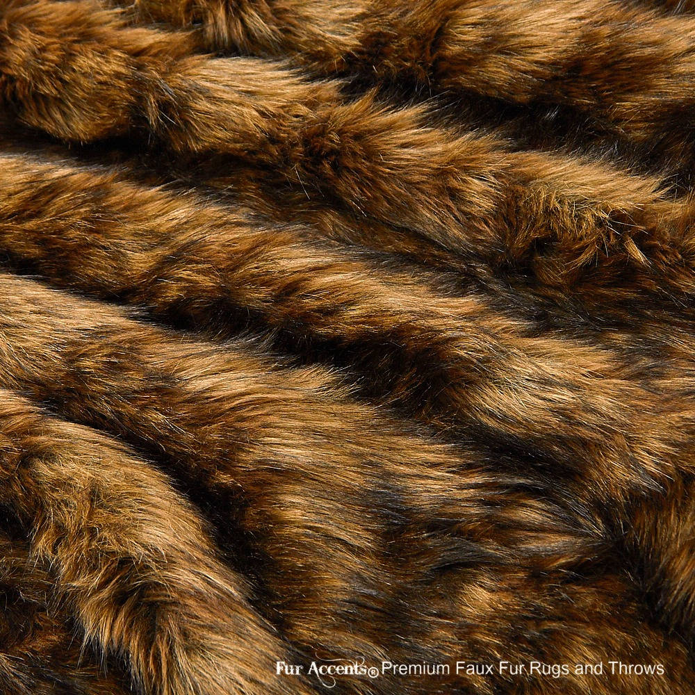 Plush  Faux Fur Throw Blanket,Medium Brown Wolf, Lynx- Bedspread - Luxury Fur - Minky Cuddle Fur Lining Fur Accents USA