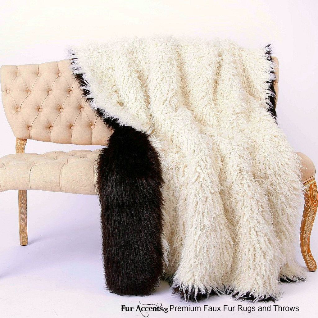 Plush  Faux Fur Throw Blanket,Dark Brown Bear  - Reversible - White Sheepskin - Bedspread - Luxury Fur -  Lining Fur Accents USA