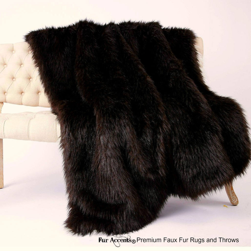 Plush  Faux Fur Throw Blanket,Dark Brown Bear  - Reversible - White Sheepskin - Bedspread - Luxury Fur -  Lining Fur Accents USA
