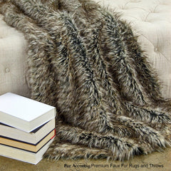 Plush  Faux Fur Throw Blanket, Soft Brown and Gray Tipped Desert Wolf Bedspread - Luxury Fur - Minky Cuddle Fur Lining Fur Accents USA