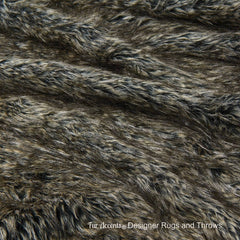 Plush  Faux Fur Throw Blanket, Soft Brown and Gray Tipped Desert Wolf Bedspread - Luxury Fur - Minky Cuddle Fur Lining Fur Accents USA