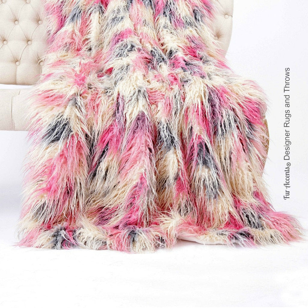 Plush  Faux Fur Throw Blanket Soft Pink Gray Blue and White Long Hair Shag - Bedspread Luxury Fur - Minky Cuddle Fur Lining Fur Accents USA