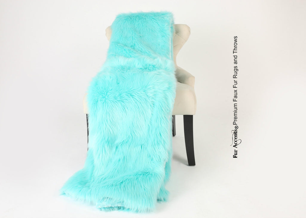 Plush  Faux Fur Throw Blanket, Soft Llama Sheepskin Shag Turquoise Teal - Bedspread - Luxury Fur - Minky Cuddle Fur Lining Fur Accents USA