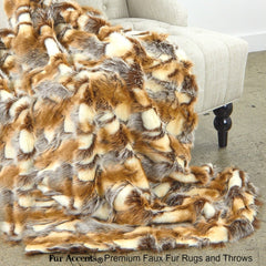 Plush  Faux Fur Throw Blanket, Soft  New Brown Stripe Patched Rabbit Bedspread - Luxury Fur - Minky Cuddle Fur Lining Fur Accents USA