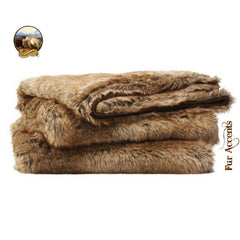 Plush  Faux Fur Throw Blanket, Soft Brown Tone Desert Wolf Shag Bedspread - Luxury Fur - Minky Cuddle Fur Lining Fur Accents USA