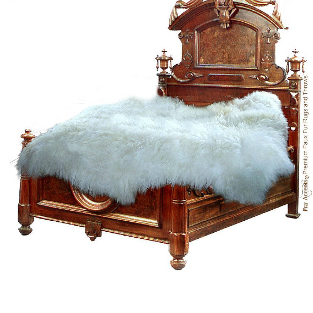 Plush Faux Fur Sheepskin Area Rug - Luxury Fur Thick Shaggy Pelt Shape Designer Throw Rug - White or Off White Shag - Fur Accents - USA