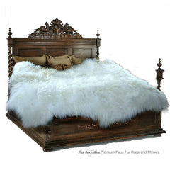 Plush Faux Fur Sheepskin Area Rug - Luxury Fur Thick Shaggy Pelt Shape Designer Throw Rug - White or Off White Shag - Fur Accents - USA