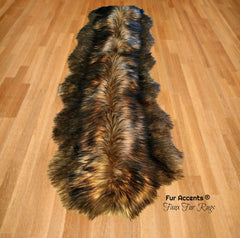 Plush Faux Fur Area Rug - Luxury Fur Thick Shaggy Golden Wolf Pelt Shape Designer Throw Rug  - Carpet Runner - Fur Accents - USA