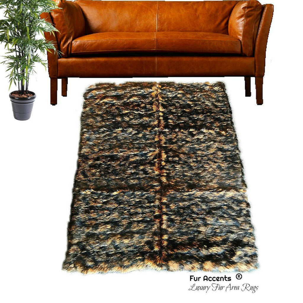 Plush Faux Fur Area Rug - Wolverine - Wolf - Pieced Fur - Soft Shaggy Patchwork - Designer Throw Rug - Art Rug Collection by Fur Accents USA
