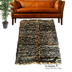 Plush Faux Fur Area Rug - Wolverine - Wolf - Pieced Fur - Soft Shaggy Patchwork - Designer Throw Rug - Art Rug Collection by Fur Accents USA