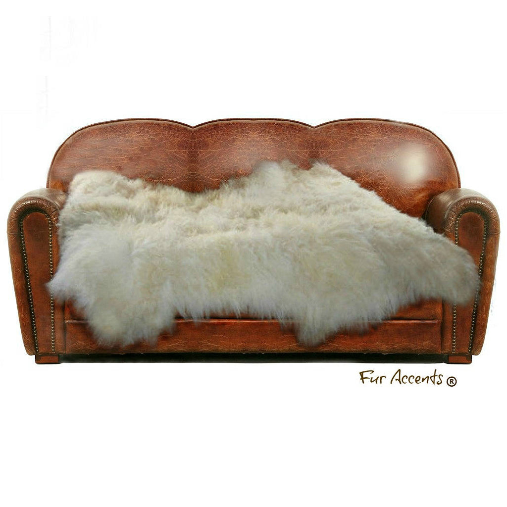 Plush Faux Fur Sheepskin Area Rug - Random Sheepskin Traditional Designer Throw - White or Off White 100% Animal Friendly Fur Accents USA