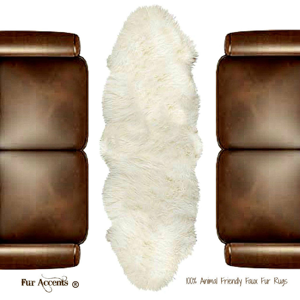 Double Sheepskin Area Rug Bedroom Hallway Runner - 100% Animal Friendly Faux Fur - Double Sheep Design - 6 Colors - Fur Accents USA
