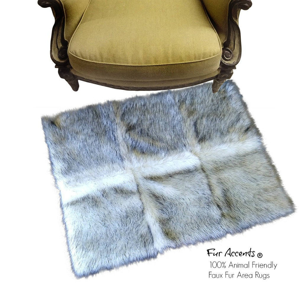 Plush Faux Fur Area Rug - Pieced Fur - Black Tip Arctic Wolf - Bear Skin - Realistic Shag Throw Rug - 100% Animal Friendly Fur Accents USA