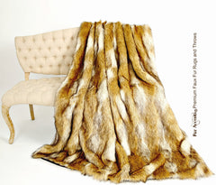 Plush Faux Fur Throw Blanket Golden Ivory Coyote Stripe Throw Blanket -Bedspread Luxury Fur - Minky Cuddle Fur Lining Fur Accents USA