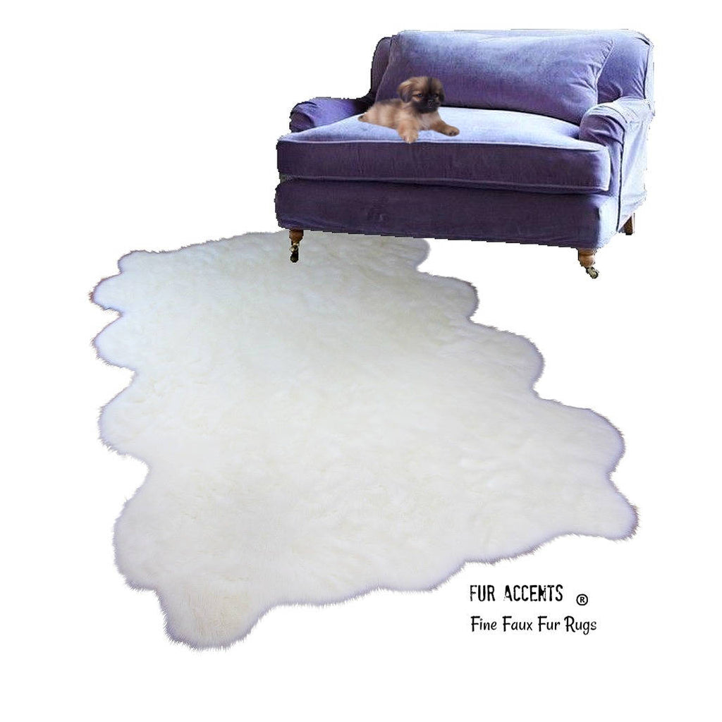 Plush Faux Fur Area Rug - White or Off White Sheepskin - Faux Fur - Random Multi Pelt Shape - Designer Throw Rug - Fur Accents - USA