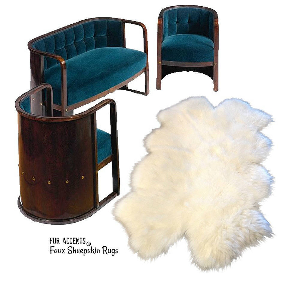 Sheepskin Rug - Faux Fur Area Rug - White,Off White,Brown,Black,Tan,Gray - Quatro Multi Pelt Shape - Designer Throw Rug - Fur Accents - USA