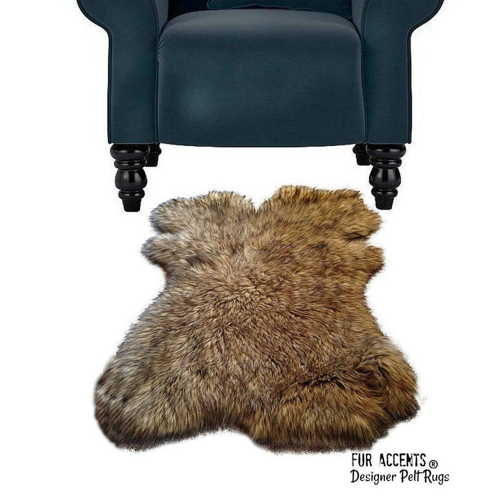 Plush Faux Fur Area Rug - Desert Fox Brown Tones - New Pelt Shape Designer Throw Rug - Fur Accents - USA