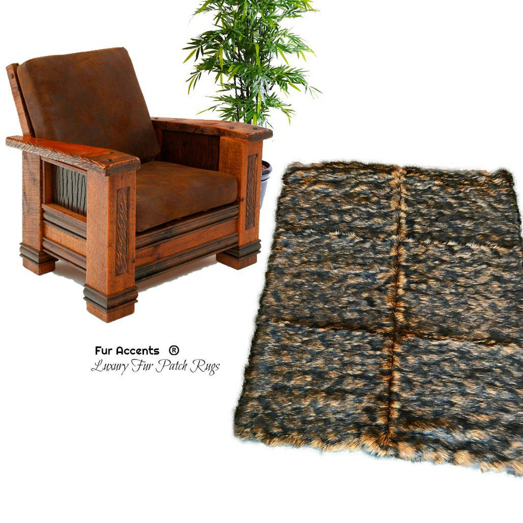Plush Faux Fur Area Rug - Wolverine - Wolf - Pieced Fur - Soft Shaggy Patchwork - Designer Throw Rug - Art Rug Collection by Fur Accents USA