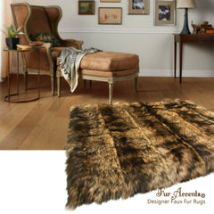 Plush Faux Fur, Pieced Luxury Fur Strip Rug, Golden Brown Wolf, Ultra Suede Lining, Custom Made to Order, Hand Made Art Rugs by Fur Accents - USA