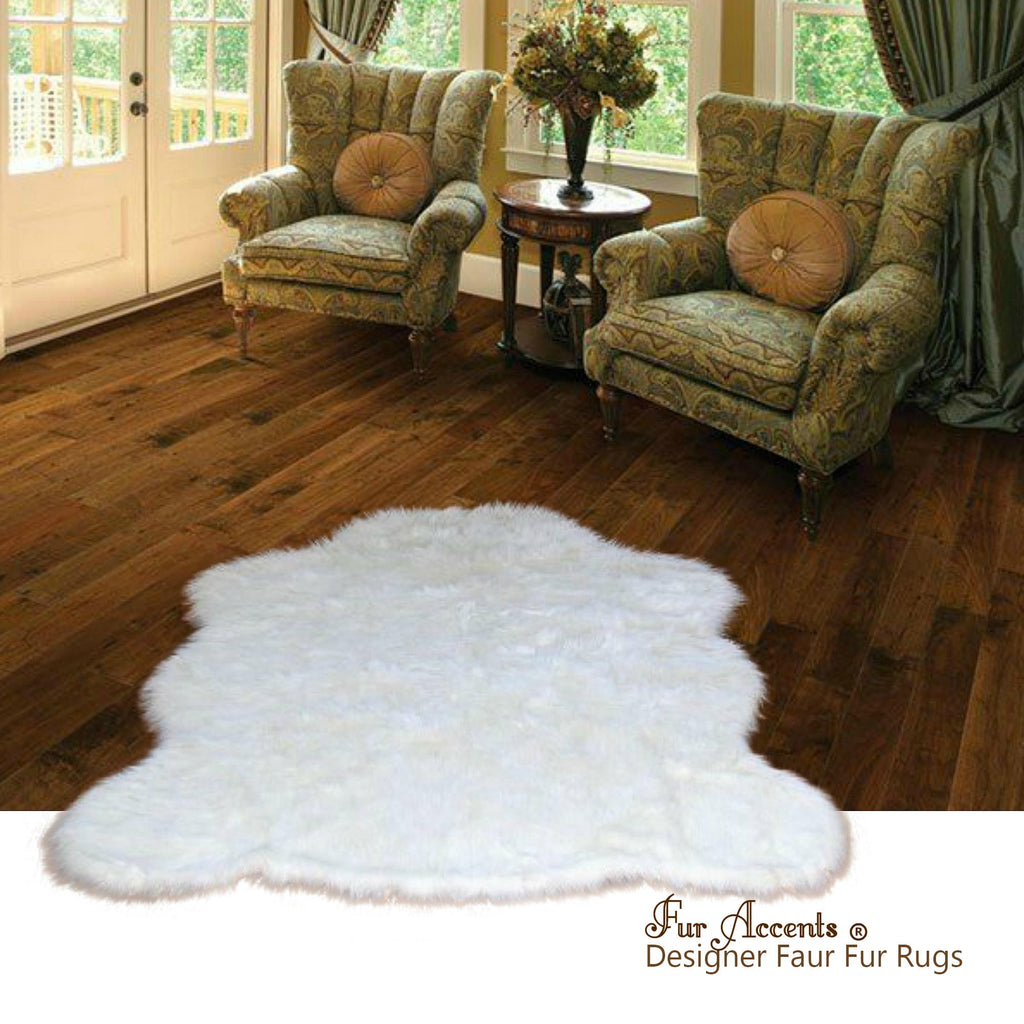 Plush Faux Fur Area Rug - Chubby Bear Skin -  Sheepskin - Animal Pelt Shape Designer Throw - 6 Colors -Art Rug by Fur Accents - USA