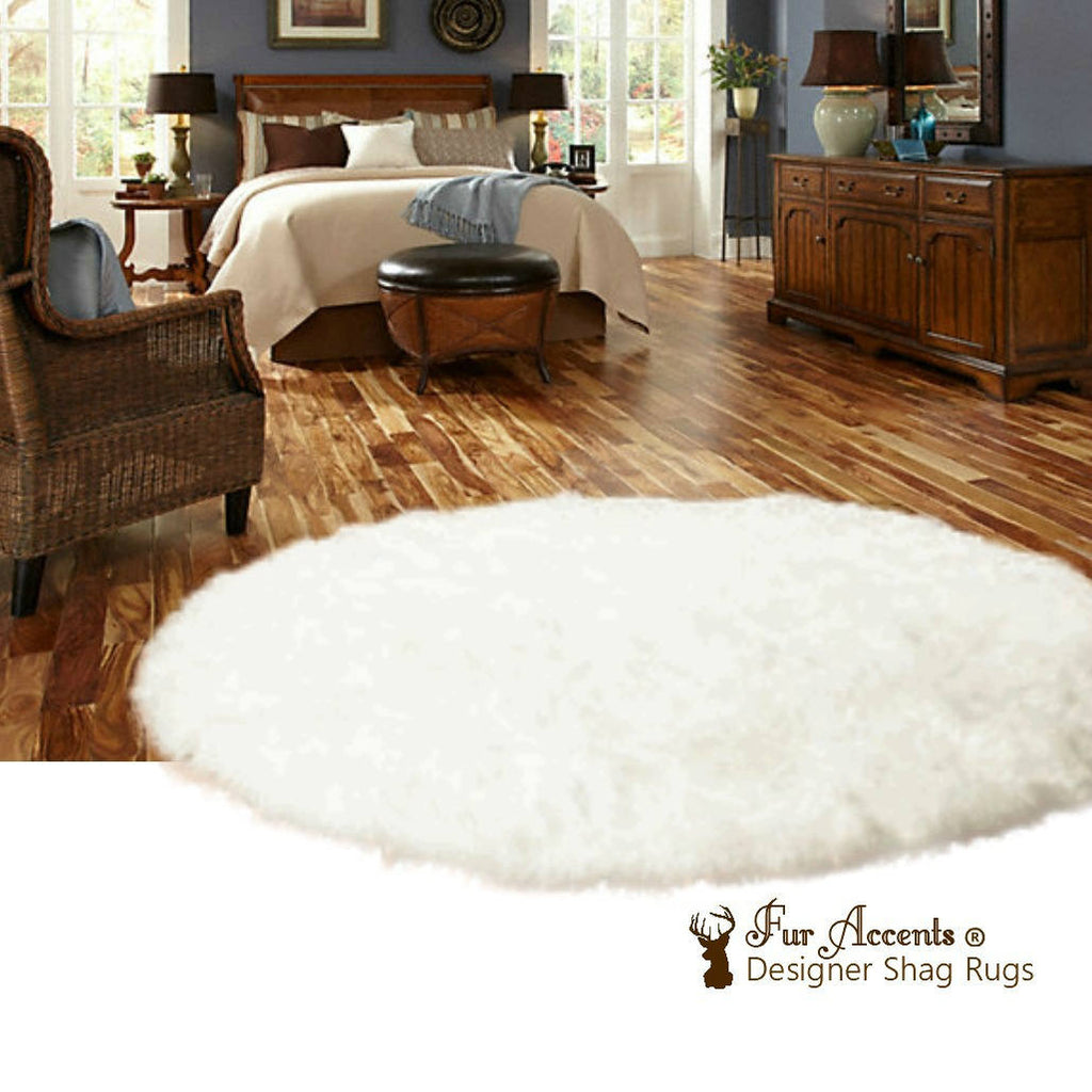 Plush Faux Fur Area Rug - Round Shaggy Shag - Sheepskin - Round Shape Designer Throw - 6 Colors -Art Rug by Fur Accents - USA