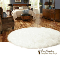 Plush Faux Fur Area Rug - Round Shaggy Shag - Sheepskin - Round Shape Designer Throw - 6 Colors -Art Rug by Fur Accents - USA