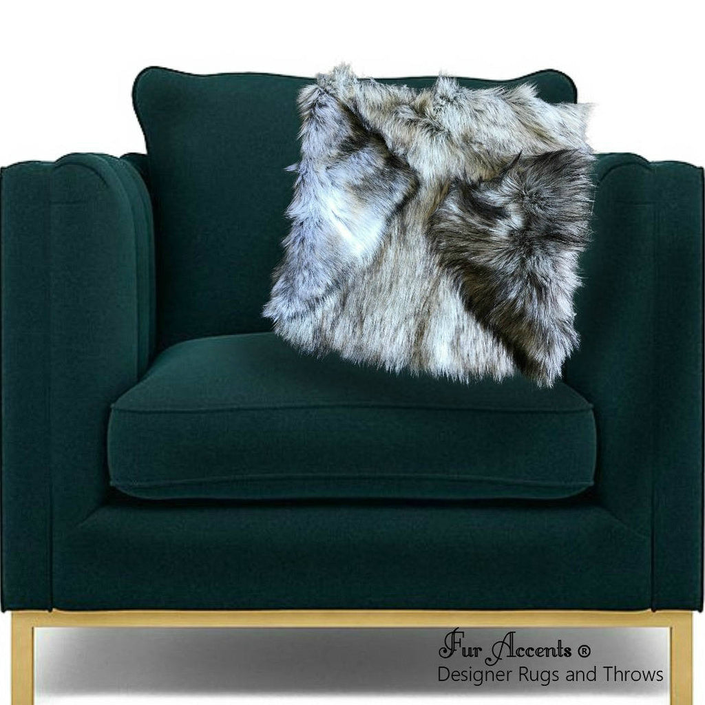 Plush Faux Fur Pillow - Sham - Cover - Plush Gray Wolf - 3 New Sizes - Designer Throw - Toss - Fur Accents USA